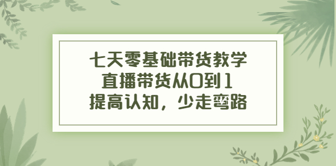 【副业项目4305期】七天零基础带货教学：直播带货从0到1，提高认知，少走弯路-副业帮