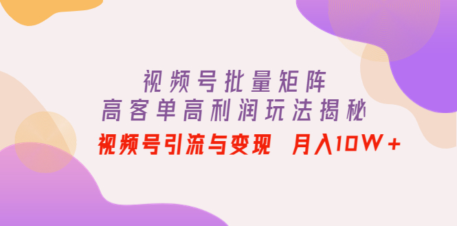 【副业项目4488期】视频号批量矩阵的高客单高利润玩法揭秘： 视频号引流与变现 月入10W+-副业帮