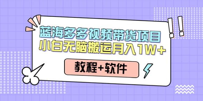 【副业项目4612期】人人都能操作的蓝海多多视频带货项目 小白无脑搬运月入10000+（教程+软件）-副业帮