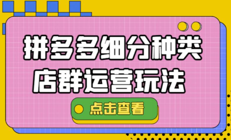 【副业项目4641期】拼多多细分种类店群运营玩法3.0，11月最新玩法，小白也可以操作-副业帮