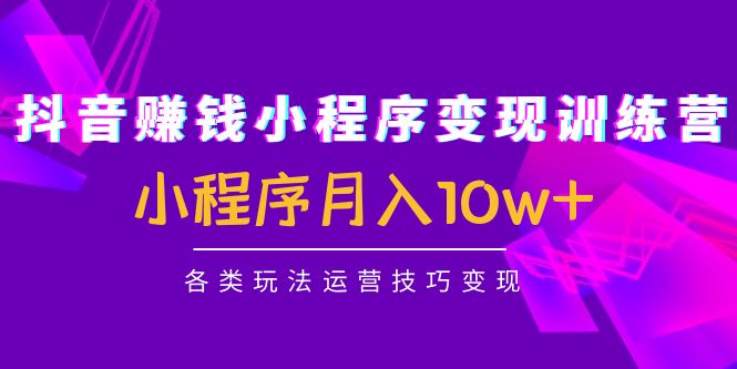 【副业项目4765期】抖音赚钱小程序变现训练营：小程序月入10w+各类玩法运营技巧变现-副业帮