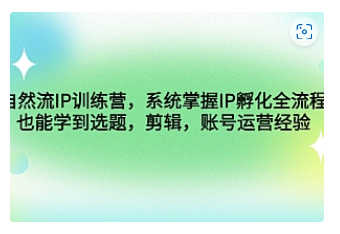 【副业项目4920期】自然流IP训练营，系统掌握IP孵化全流程，也能学到选题，剪辑，账号运营经验-副业帮