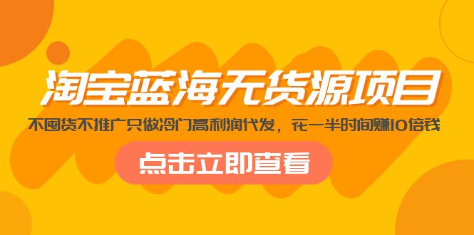 【副业项目5235期】淘宝蓝海无货源项目，不囤货不推广只做冷门高利润代发，花一半时间赚10倍钱-副业帮