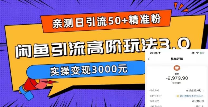 【副业项目5795期】实测日引50+精准粉，闲鱼引流高阶玩法3.0，实操变现3000元-副业帮