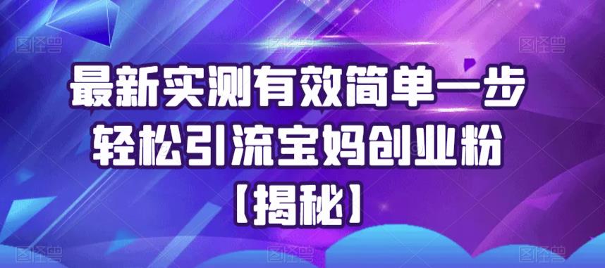 【副业项目6204期】最新实测有效简单一步轻松引流宝妈创业粉【揭秘】-副业帮