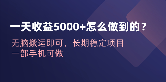 【副业项目6540期】一天收益5000+怎么做到的？无脑搬运即可，长期稳定项目，一部手机可做-副业帮