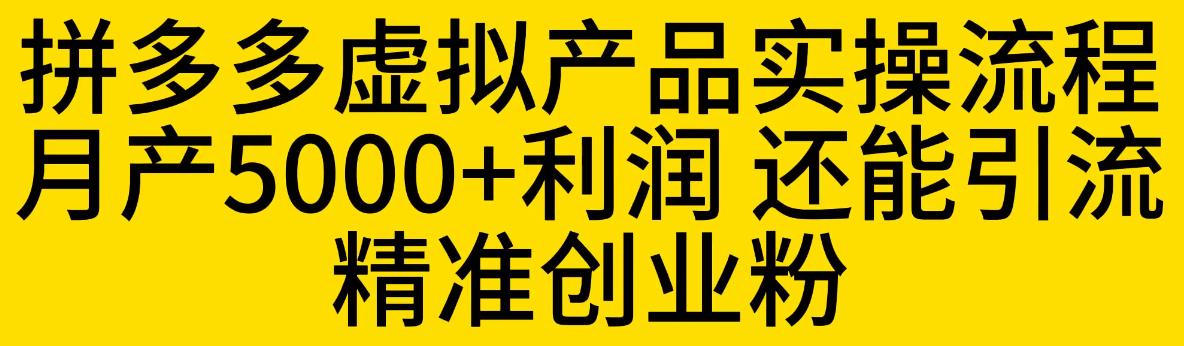 【副业项目6569期】拼多多虚拟产品实操流程，月产5000+利润，还能引流精准创业粉-副业帮