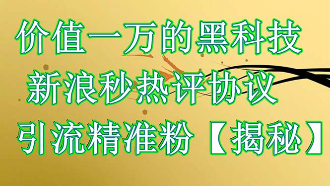 【副业项目6457期】价值一万的黑科技 新浪秒热评协议 引流精准粉【揭秘】-副业帮