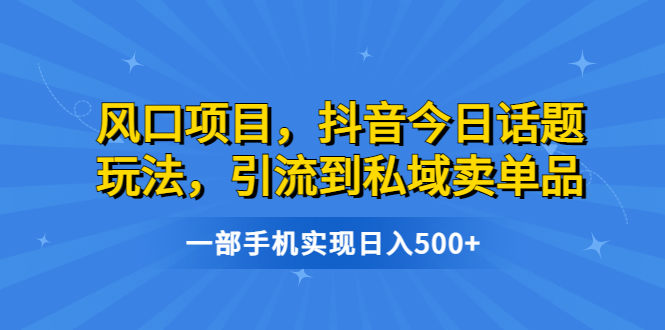 【副业项目6791期】风口项目，抖音今日话题玩法，引流到私域卖单品，一部手机实现日入500+-副业帮