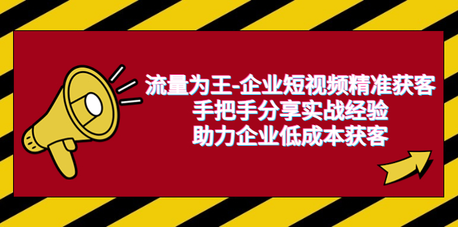 【副业项目6601期】流量为王-企业 短视频精准获客，手把手分享实战经验，助力企业低成本获客-副业帮