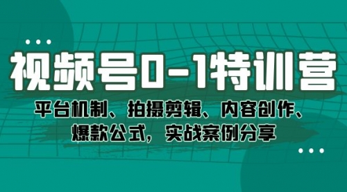 【副业项目7596期】视频号0-1特训营：平台机制、拍摄剪辑、内容创作、爆款公式，实战案例分享-副业帮