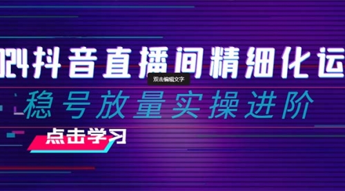 【副业项目8447期】2024抖音直播间精细化运营：稳号放量实操进阶-副业帮