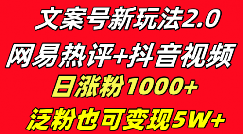 【副业项目8628期】文案号新玩法 网易热评+抖音文案 一天涨粉1000+-副业帮