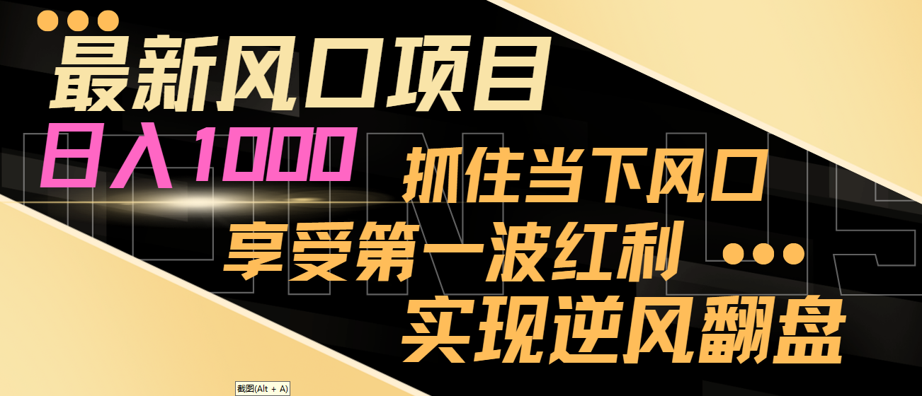 【副业8650期】最新风口项目，日入过千，抓住当下风口，享受第一波红利，实现逆风翻盘-副业帮