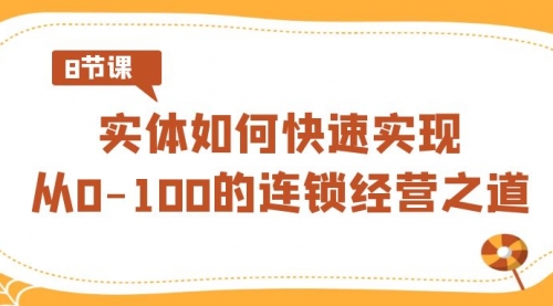 【副业8986期】实体·如何快速实现从0-100的连锁经营之道（8节视频课）-副业帮