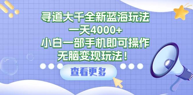 寻道大千全新蓝海玩法，一天4000+，小白一部手机即可操作，无脑变现玩法！-副业帮