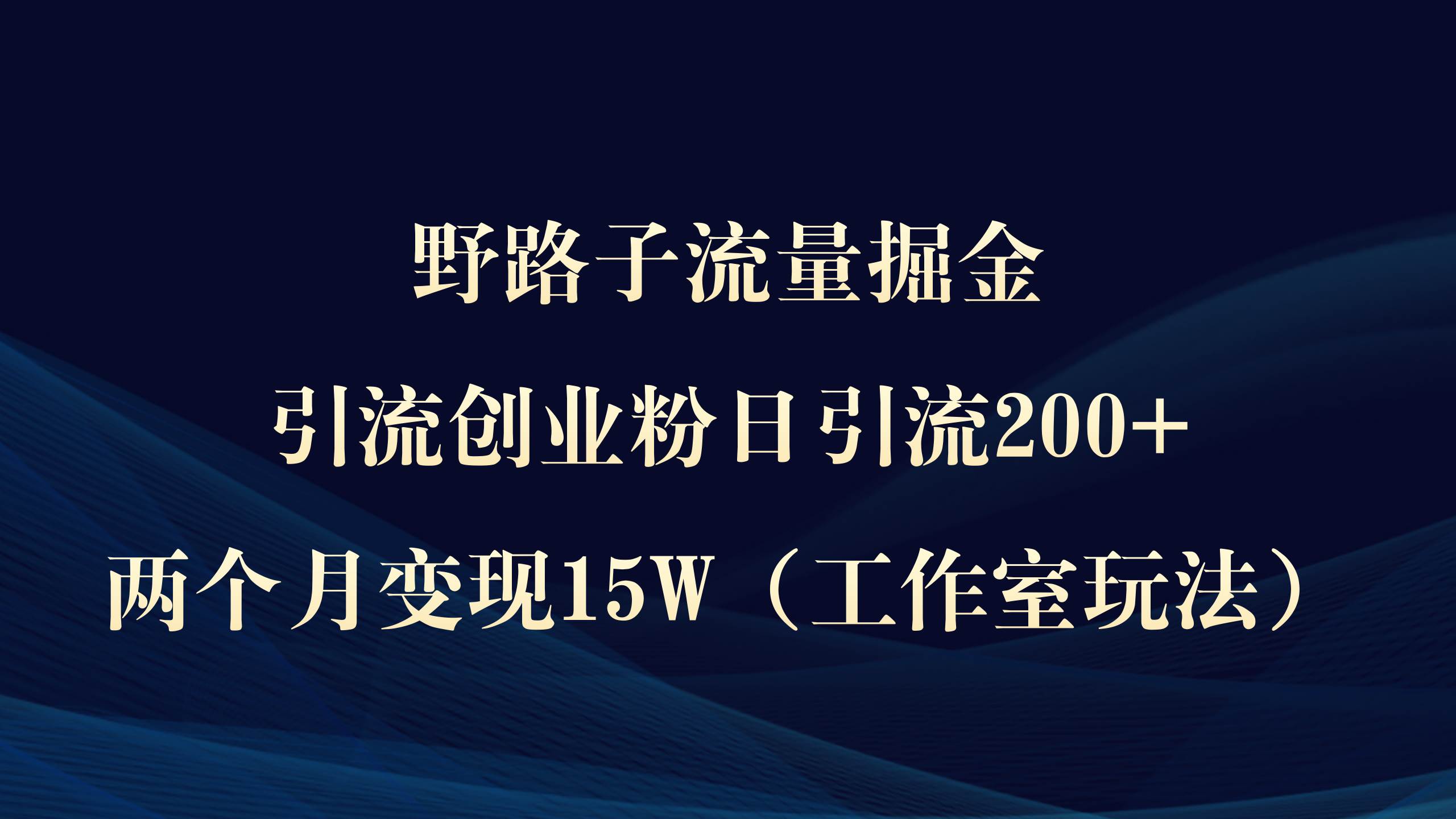 野路子流量掘金，引流创业粉日引流200+，两个月变现15W（工作室玩法））-副业帮