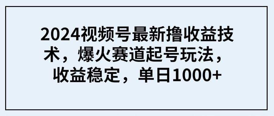 2024视频号最新撸收益技术，爆火赛道起号玩法，收益稳定，单日1000+-副业帮