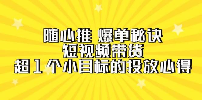 随心推 爆单秘诀，短视频带货-超1个小目标的投放心得（7节视频课）-副业帮