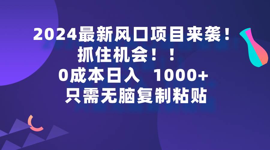 2024最新风口项目来袭，抓住机会，0成本一部手机日入1000+，只需无脑复…-副业帮