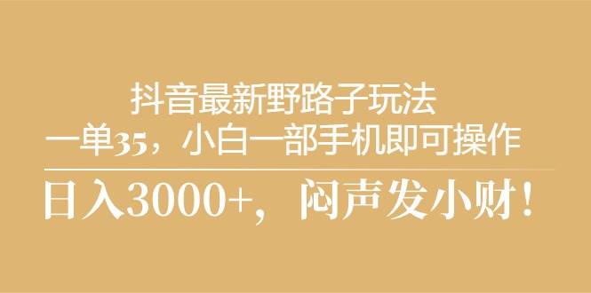 抖音最新野路子玩法，一单35，小白一部手机即可操作，，日入3000+，闷…-副业帮