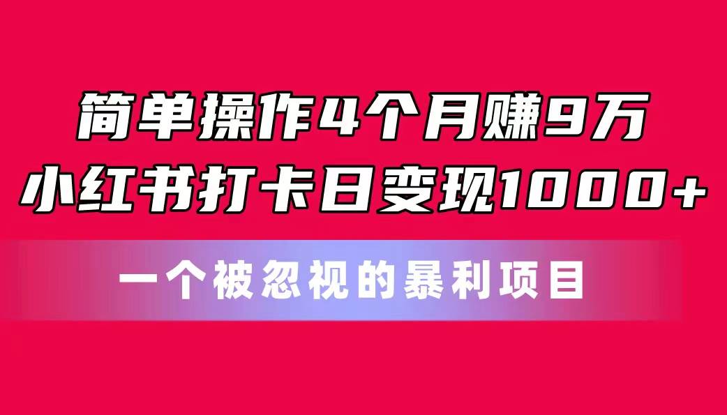 简单操作4个月赚9万！小红书打卡日变现1000+！一个被忽视的暴力项目-副业帮