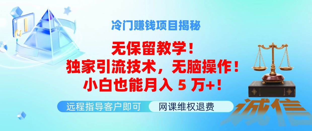 冷门赚钱项目无保留教学！独家引流技术，无脑操作！小白也能月入5万+！-副业帮