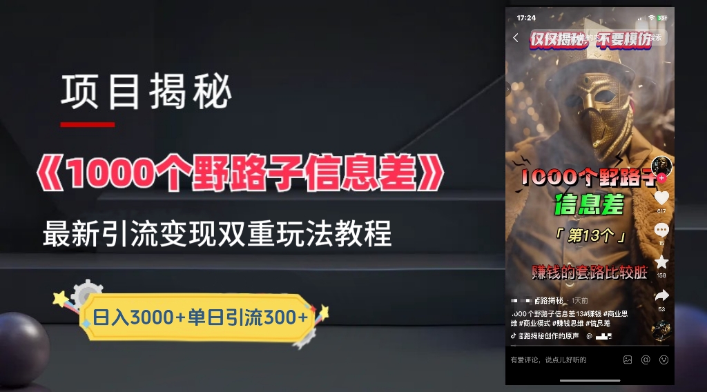 一千个野路子信息差24年最新玩法教程附带变现方法和引流的玩法具体拆解-副业帮