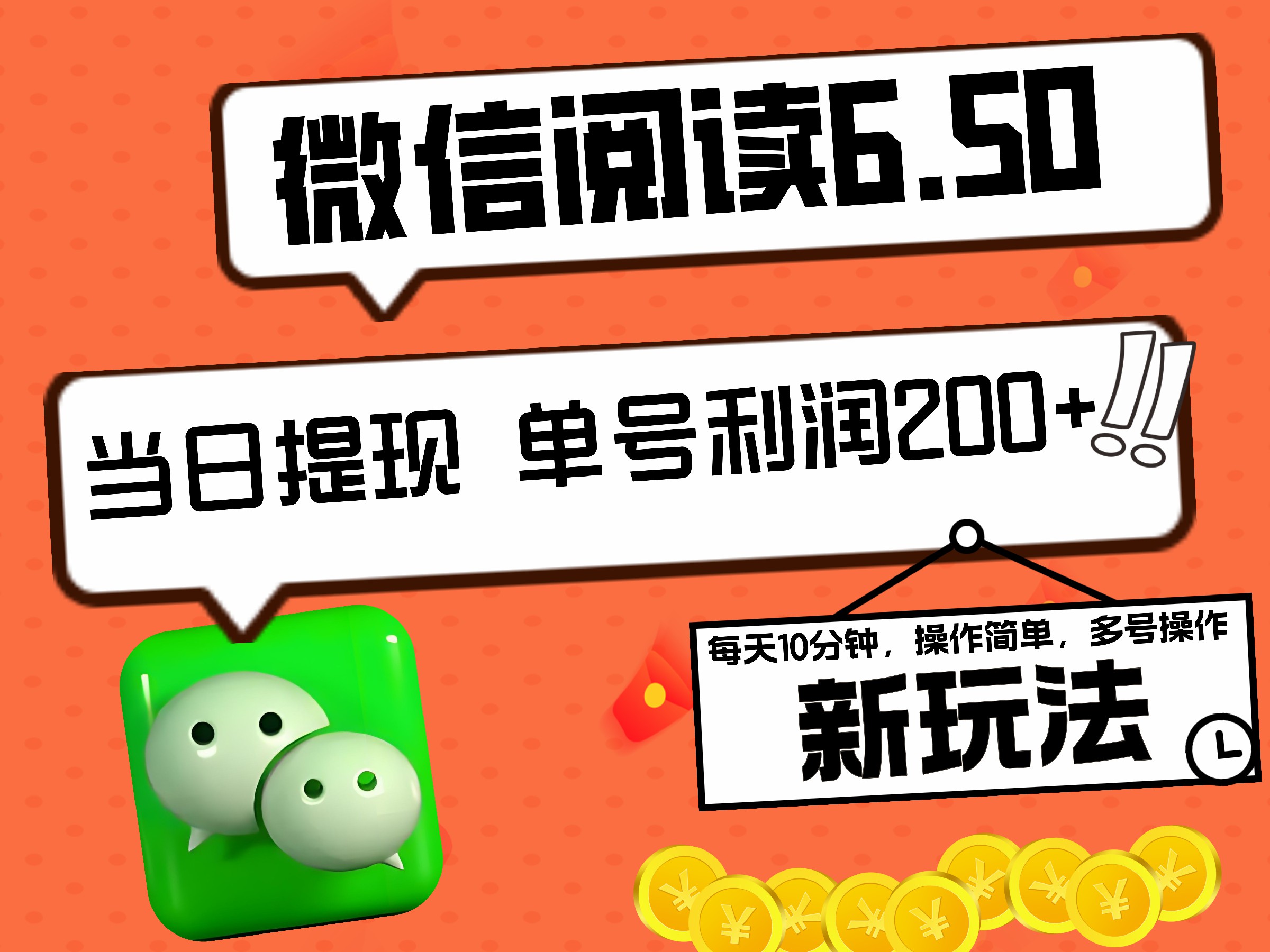 2024最新微信阅读6.50新玩法，5-10分钟 日利润200+，0成本当日提现，可矩阵多号操作-副业帮