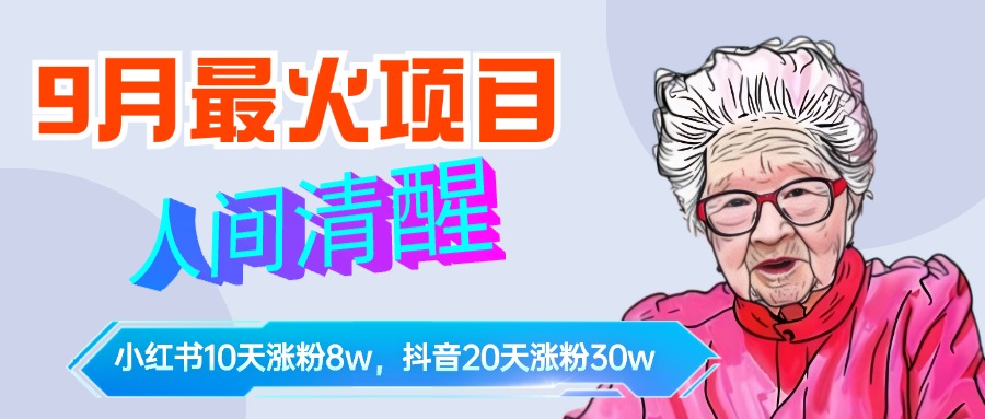 9月最火项目，人间清醒柒奶奶，10天小红薯涨粉8w+，单篇笔记报价1400.-副业帮