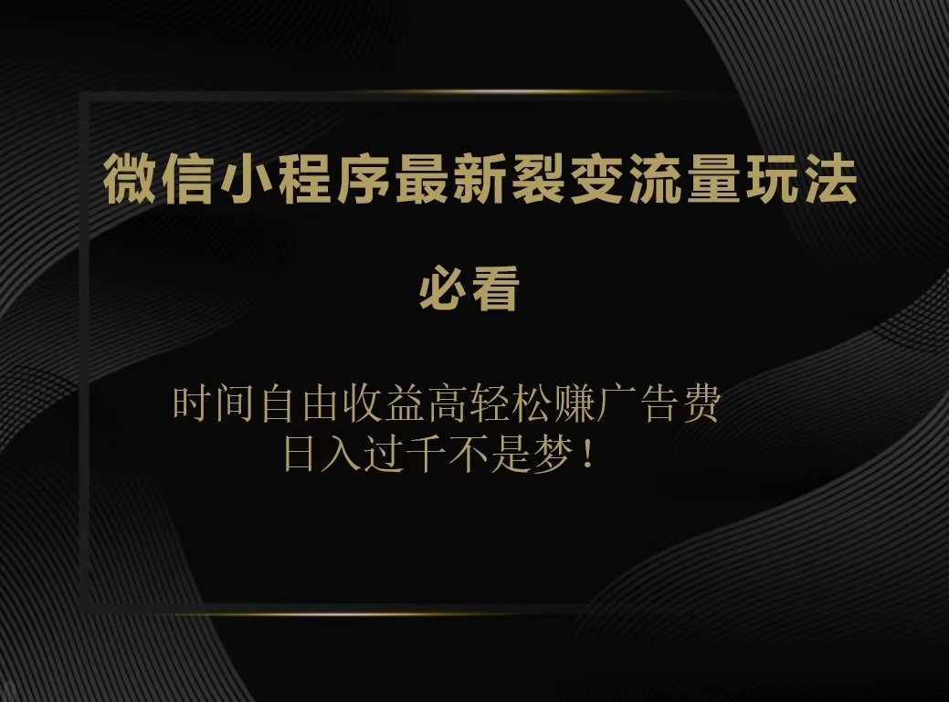 微信小程序最新裂变流量玩法，时间自由收益高轻松赚广告费，日入200-500+-副业帮