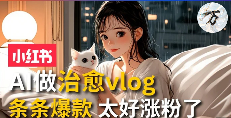 AI治愈系vlog动画视频，小红书7天 涨粉破千，商单报价1500+，0成本制作，日入2000+，有手就会 -副业帮