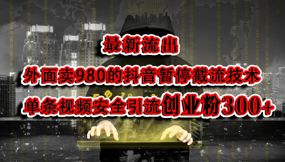 最新流出：外面卖980的抖音暂停截流技术单条视频安全引流创业粉300+-副业帮