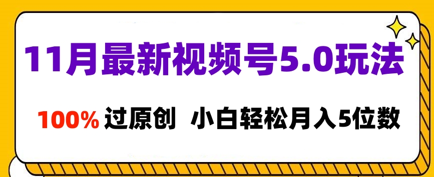 11月最新视频号5.0玩法，100%过原创，小白轻松月入5位数-副业帮