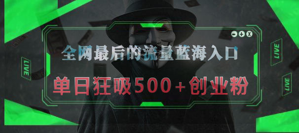 全网最后的流量蓝海入口，半小时引流50+创业粉，单日狂吸500+创业粉-副业帮