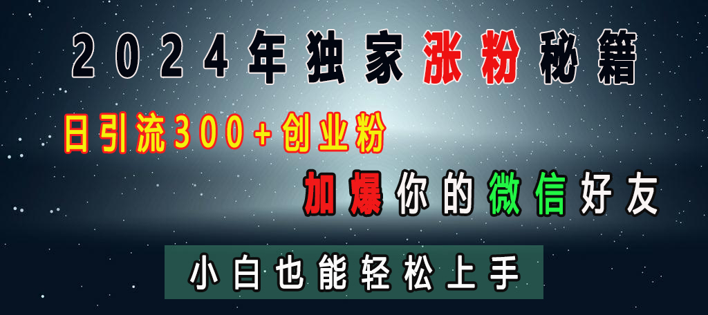 2024年独家涨粉秘籍，日引流300+创业粉，加爆你的微信好友，小白也能轻松上手-副业帮