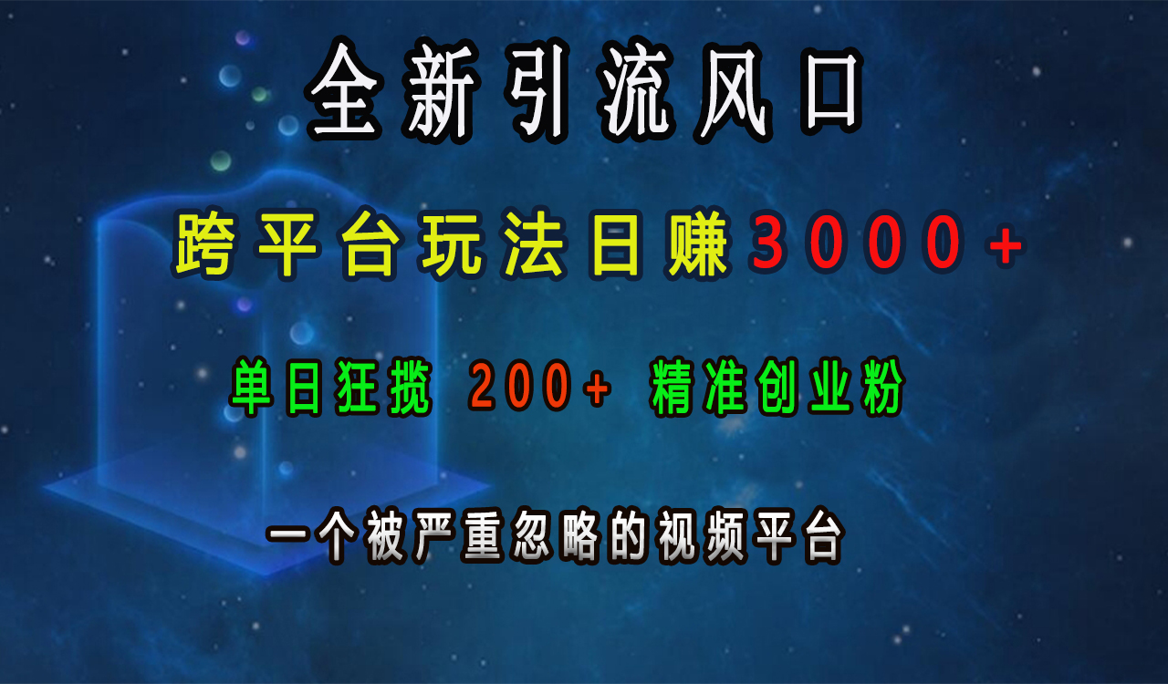 全新引流风口，跨平台玩法日赚3000+，单日狂揽200+精准创业粉，一个被严重忽略的视频平台-副业帮